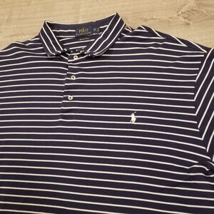 Polo Ralph Lauren Polo Shirt Mens 4XB Striped Navy Blue White Short Sleeve